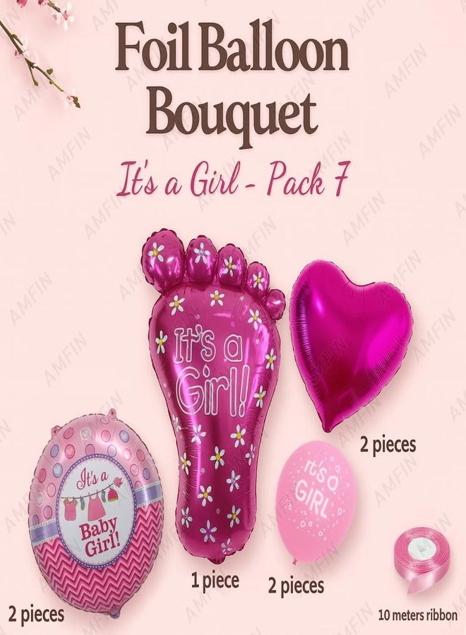 AMFIN (Pack of 7) Its A Girl Foil Balloon For Baby Shower Baby shower foil Balloons Welcome Baby Girl Balloon Baby photoshoot decoration items - Pink - Image 2